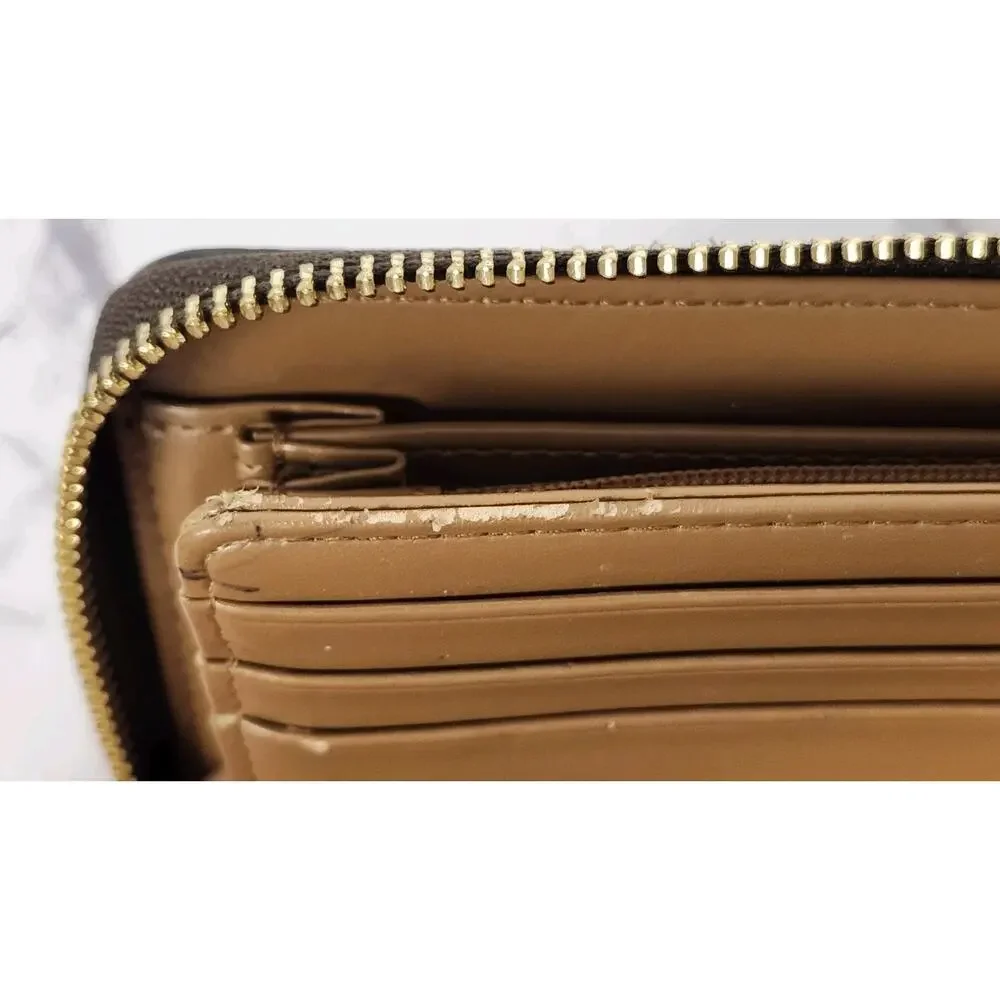 Michael Kors Jet Set Travel Continental Wristlet Wallet Brown Acorn Stripe